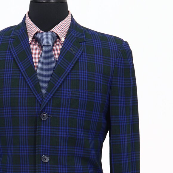 Vintage 1970s 36R Green Check 3-Button Sport Coat Blazer Jacket G662 - Picture 5 of 11